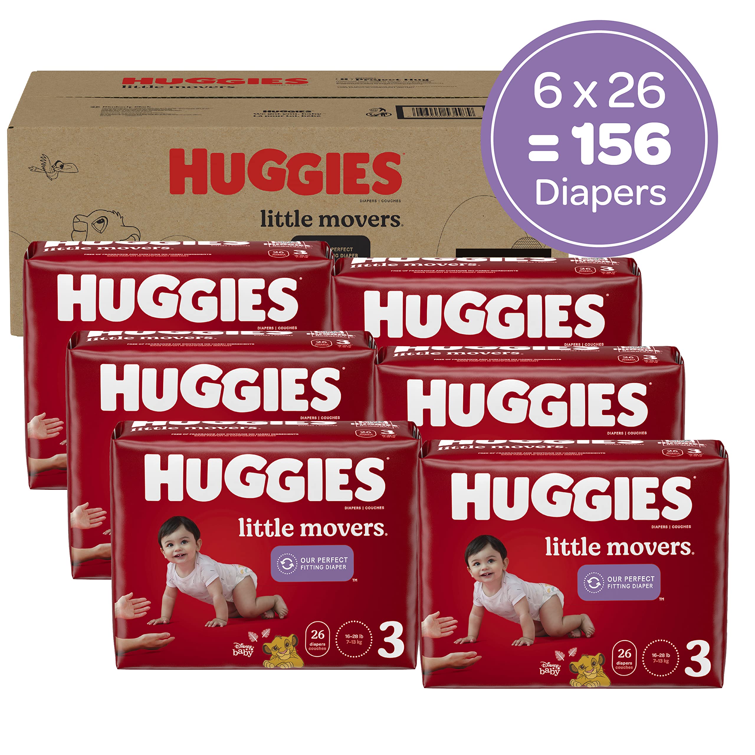 Huggies Little Movers Diapers, Size 3, 1 Month Supply